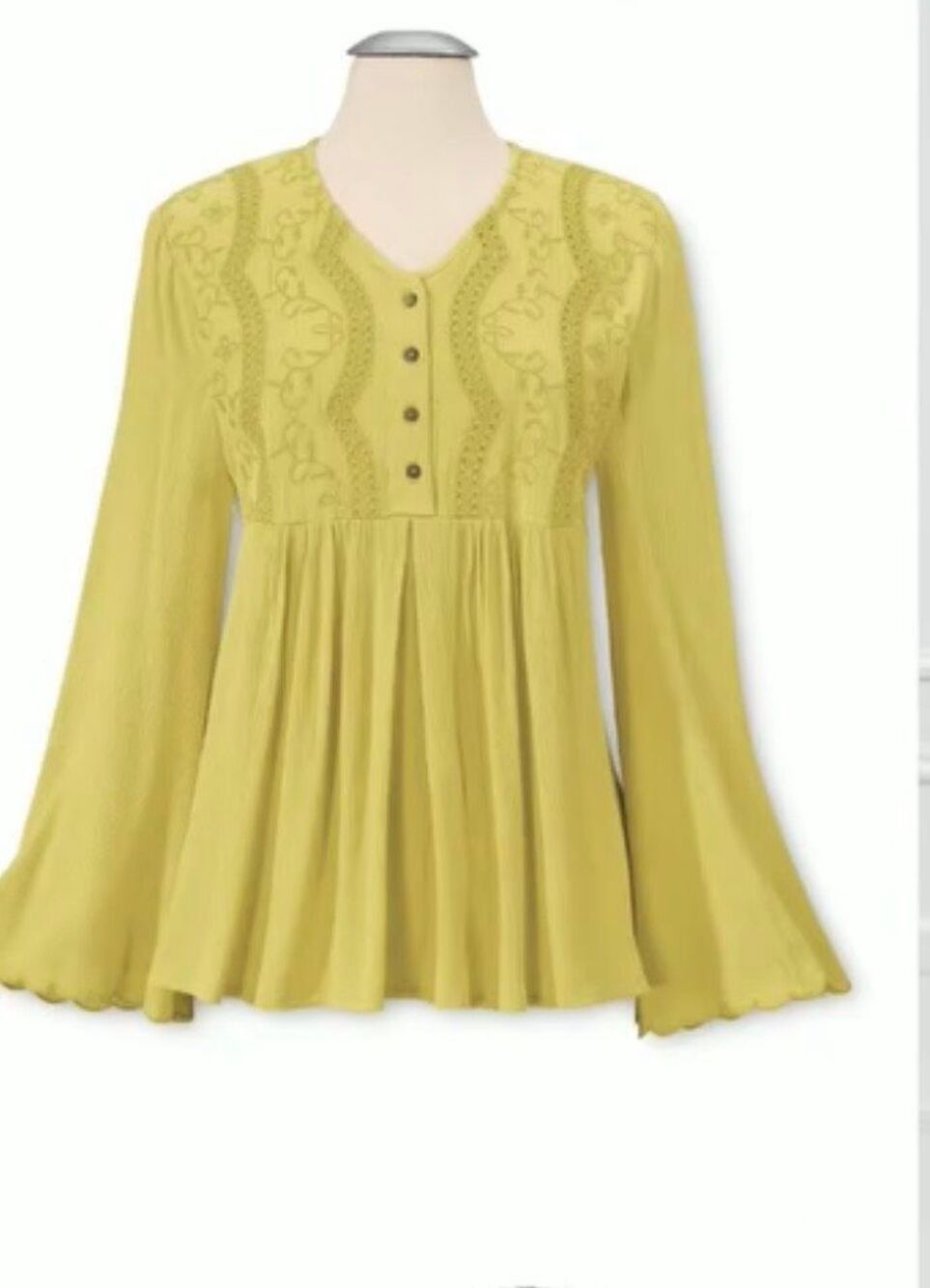 The Pyramid Collection Embroidered Eyelet Half Button Tunic Top Boho 1X NEW